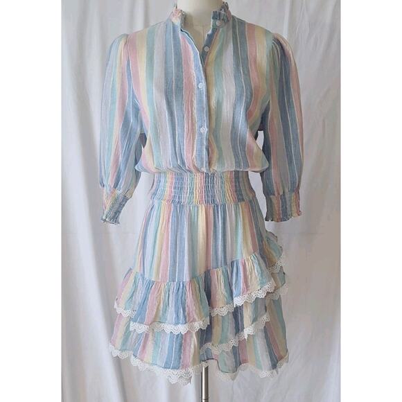The Shirt Rochelle Behrens Pastel Rainbow Striped The Brigitte Dress Small - Picture 2 of 6